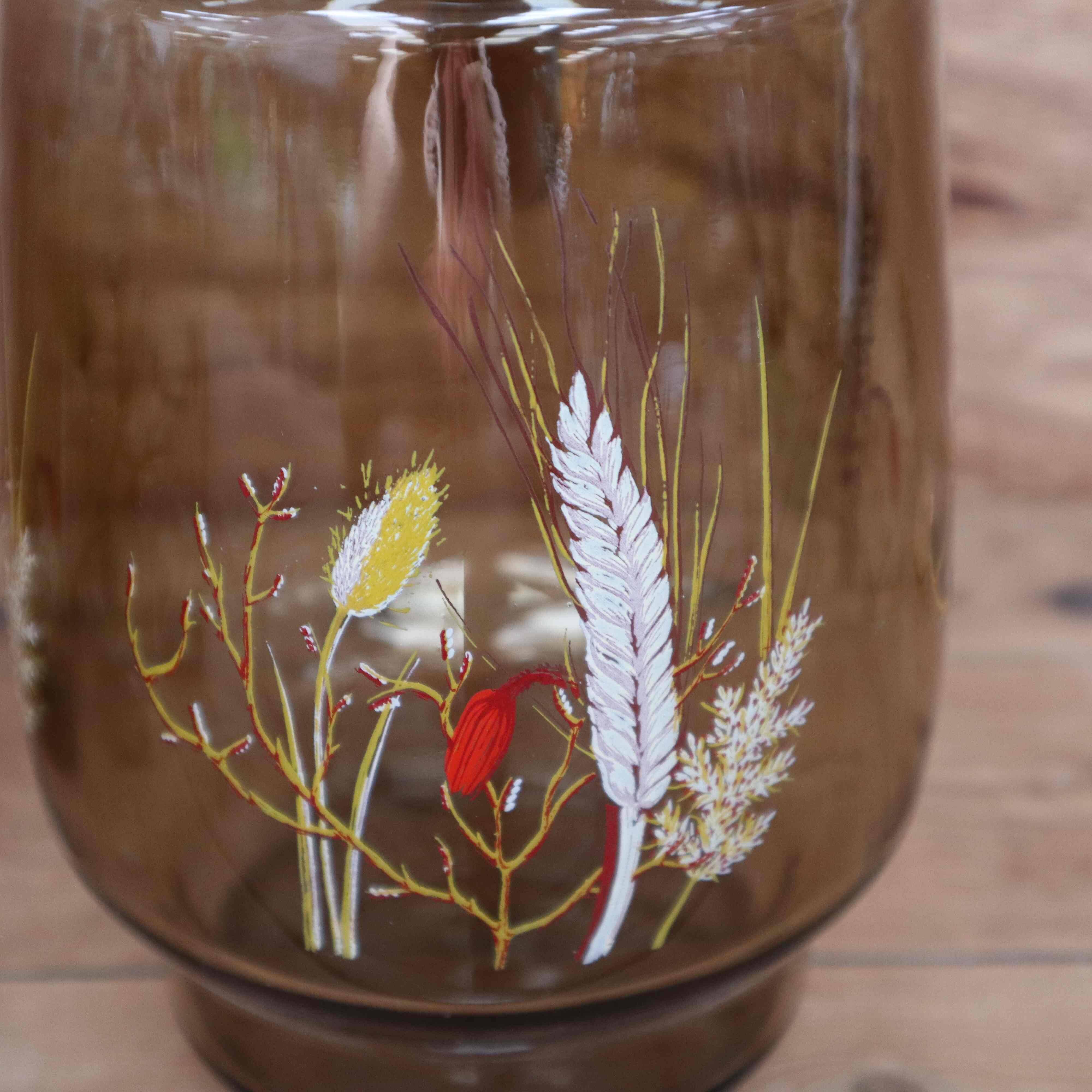 Set of 6 Orangeade Glasses and Smoked Pitcher with Arcoroc Ear of Wheat Decor