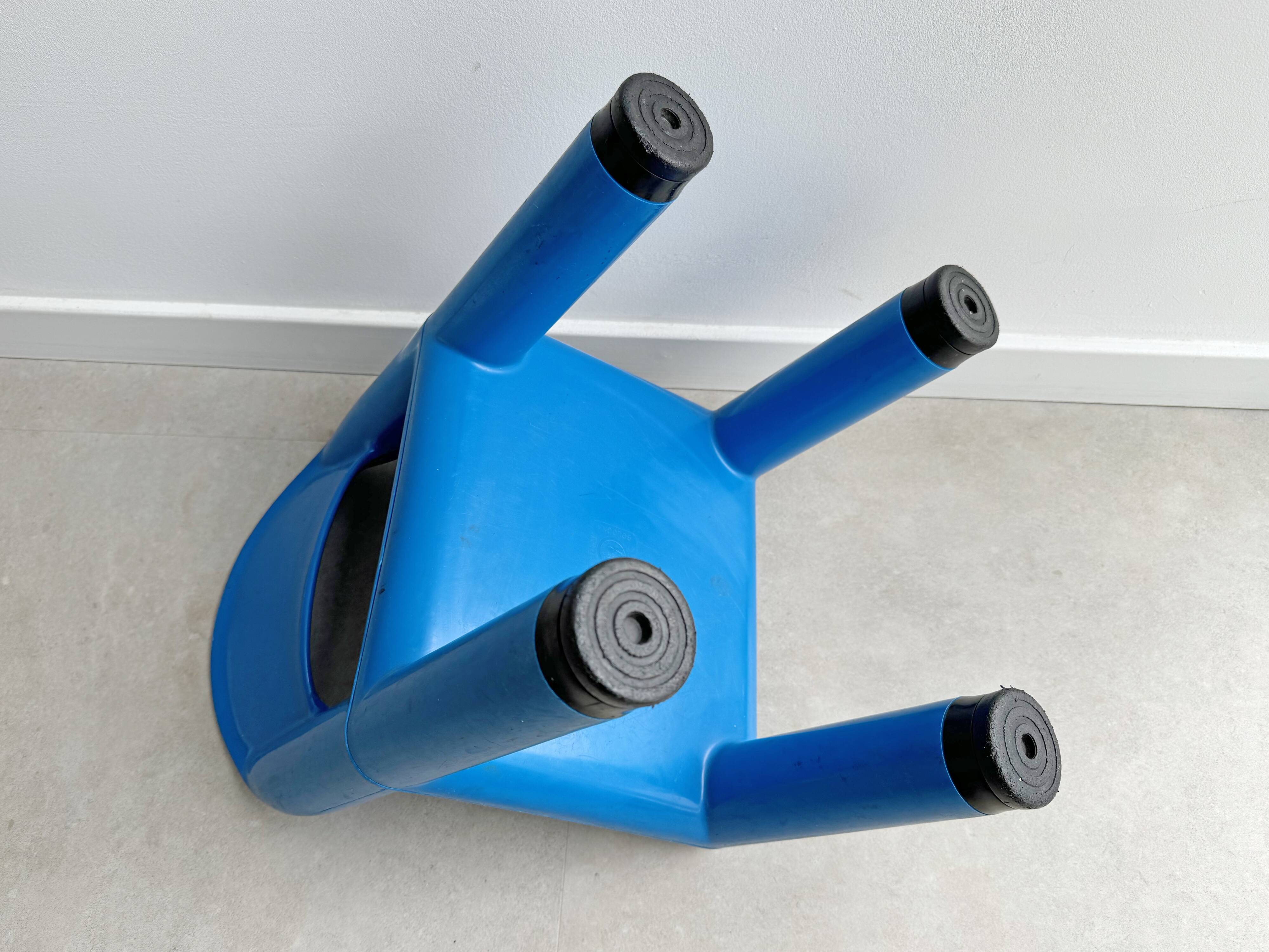 Blue plastic space age kids chair, bold italian design