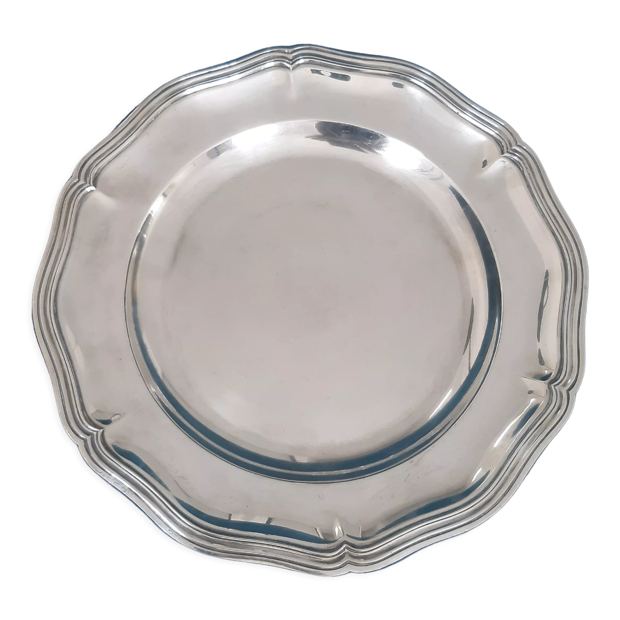 Christofle round silver metal dish with punches ø 33 cm