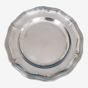 Christofle round silver metal dish with punches ø 33 cm