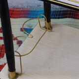 Rolling table vintage and design 1950, wood and gold metal