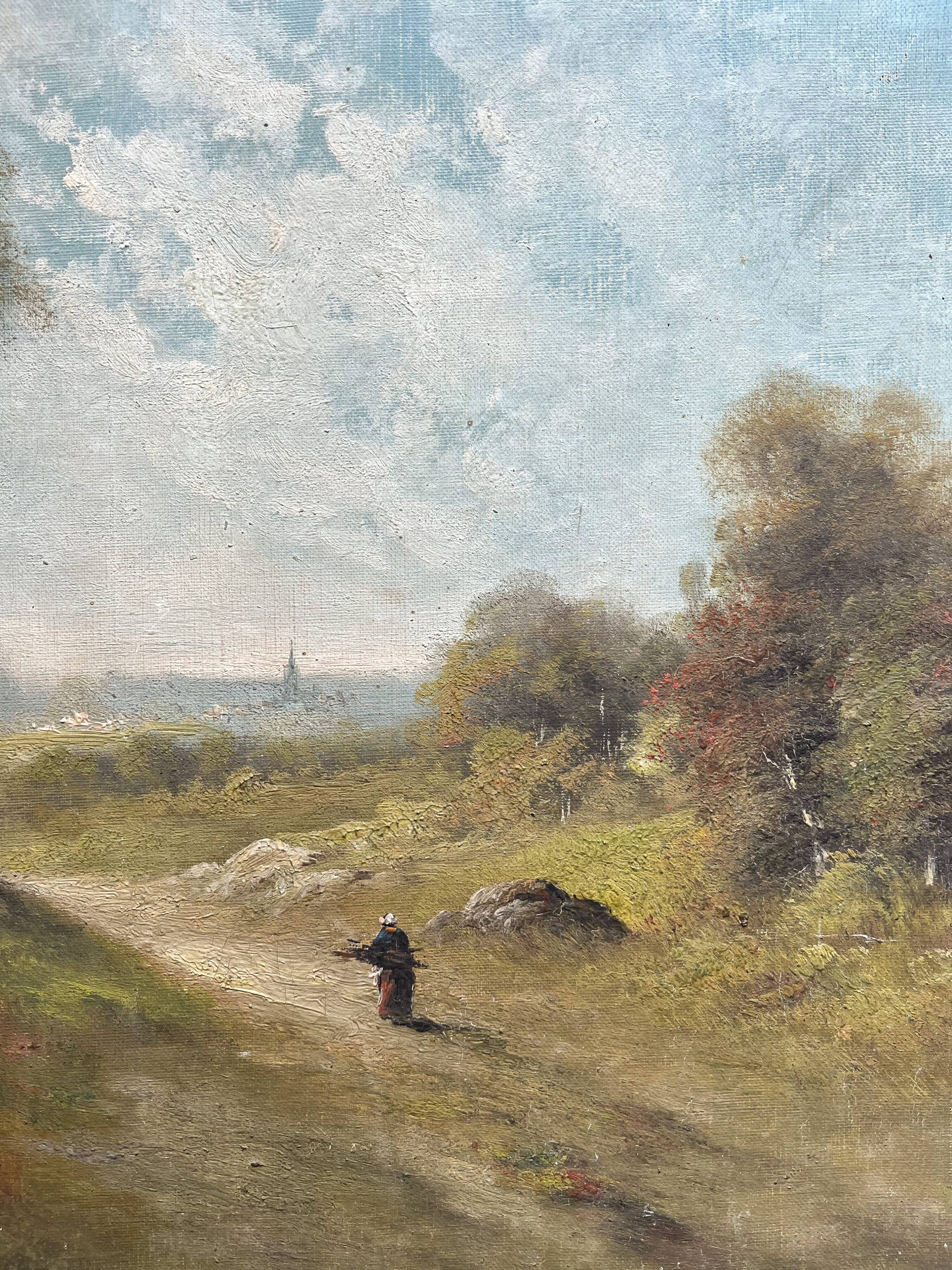 Antique oil painting on canvas, landscape, signed Lucien Félix Henry, 19th century