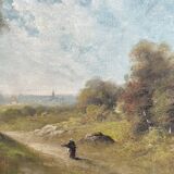 Peinture ancienne huile sur toile paysage signée Lucien Félix Henry, 19eme siècle