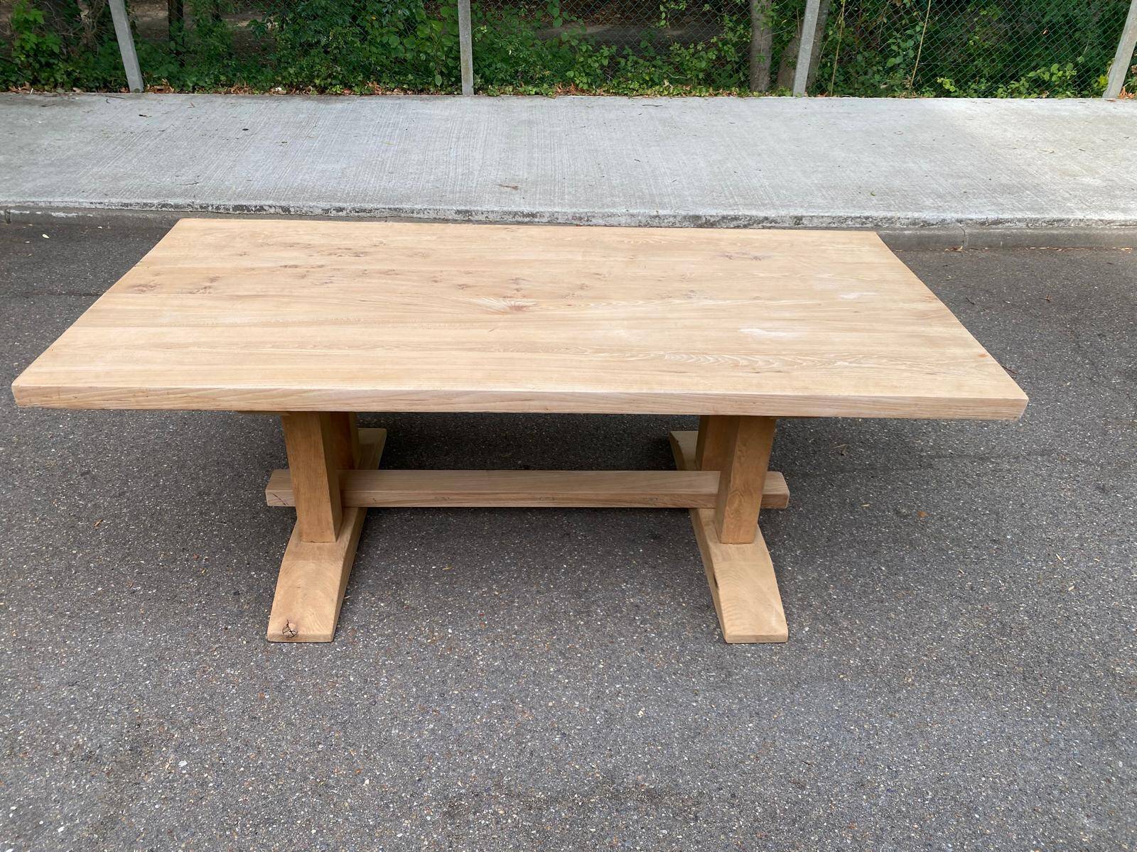 Grande table de monastère brutaliste en chêne massif 210x100cm 70s