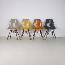Eames Herman Miller DSW side chairs in ochres and light greige