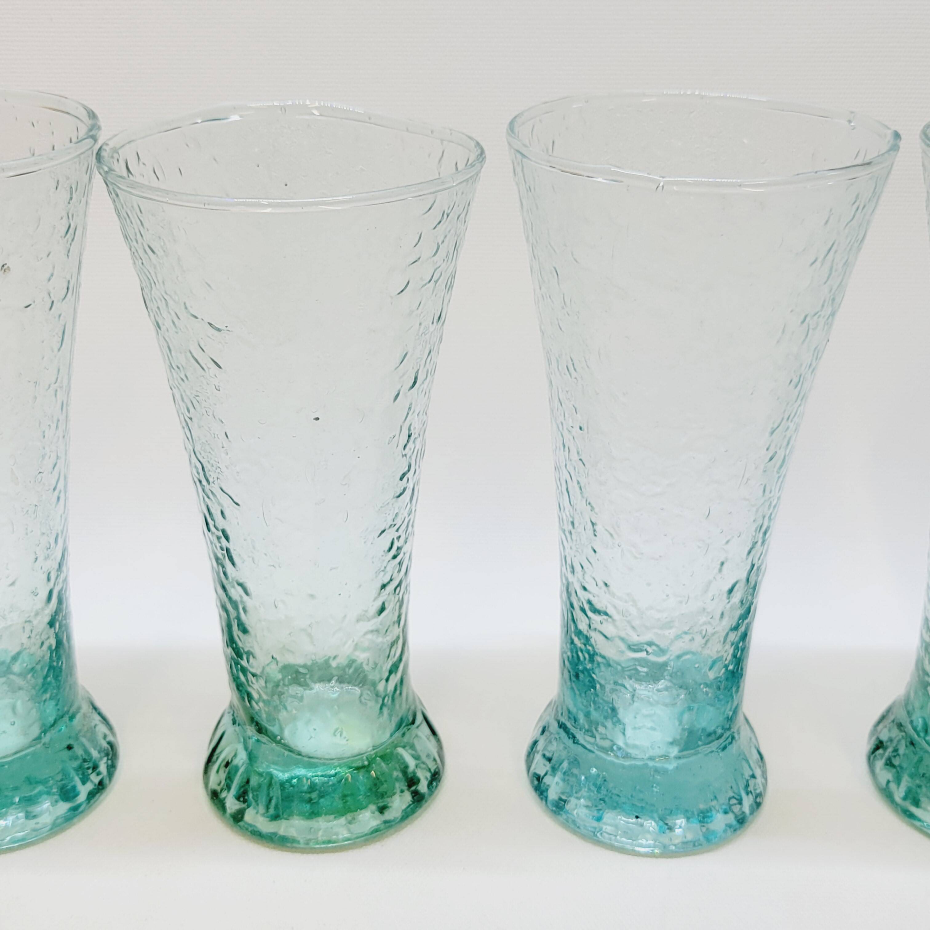 6 flared glasses in textured bubble blown blue glass pastis / orangeade / water