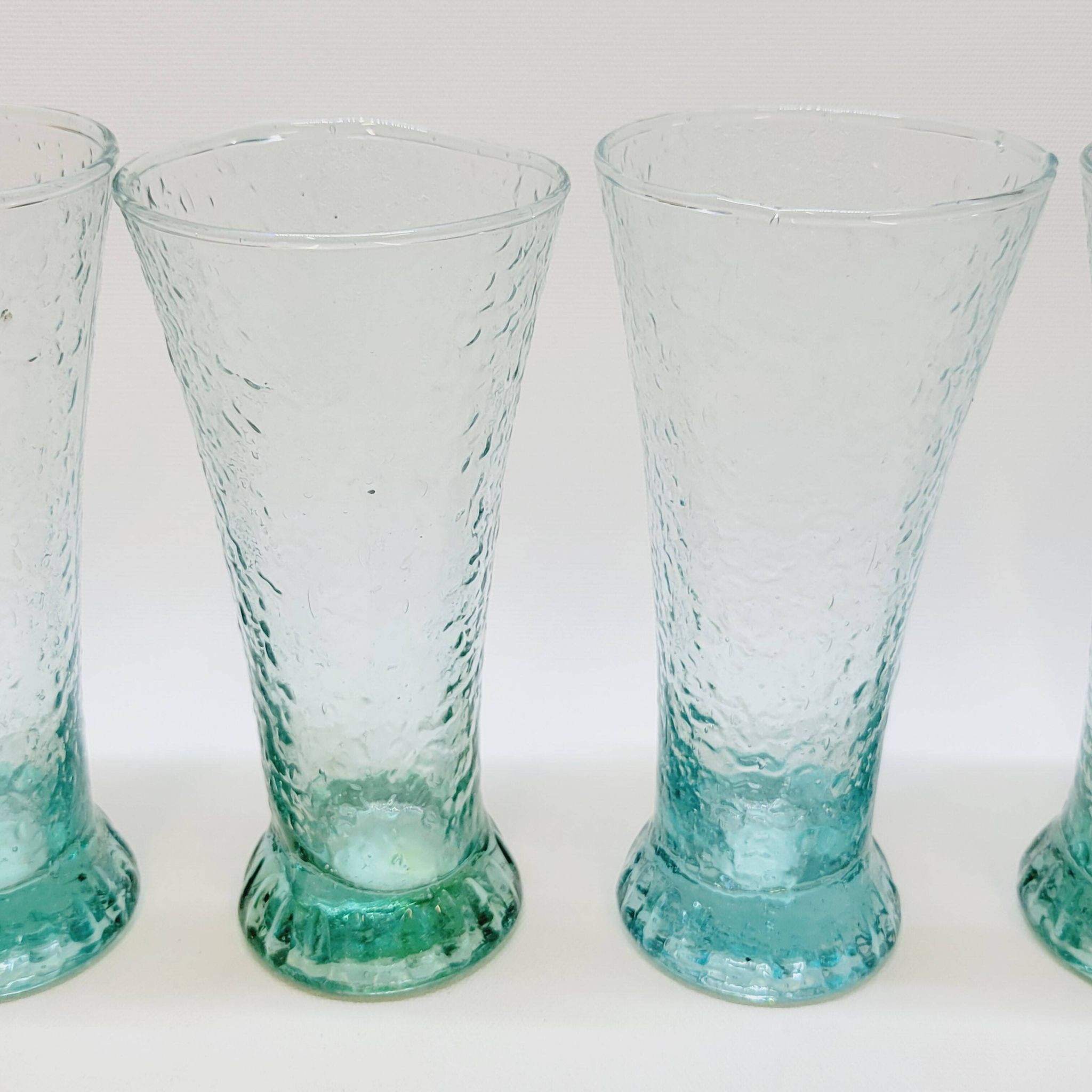 6 verres évasés en verre bleu soufflé bullé texturé pastis / orangeade / eau