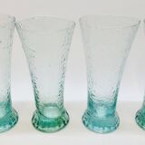 6 flared glasses in textured bubble blown blue glass pastis / orangeade / water