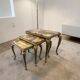 Ensemble de 3 tables gigognes vintage / tables d'appoint en onyx
