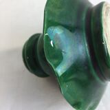Old candleholder, glazed terracotta cellar, artisanal green color