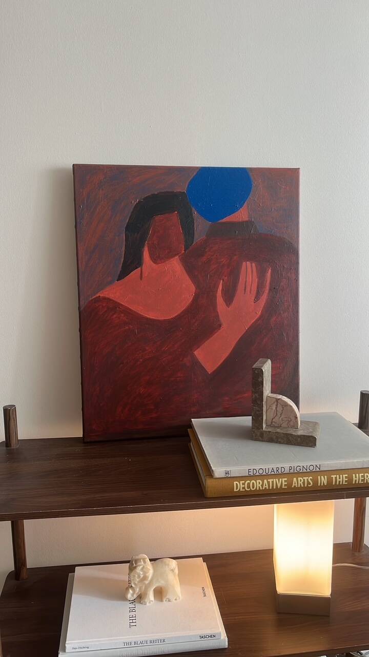 Figurative painting couple "near you" on stretched canvas.