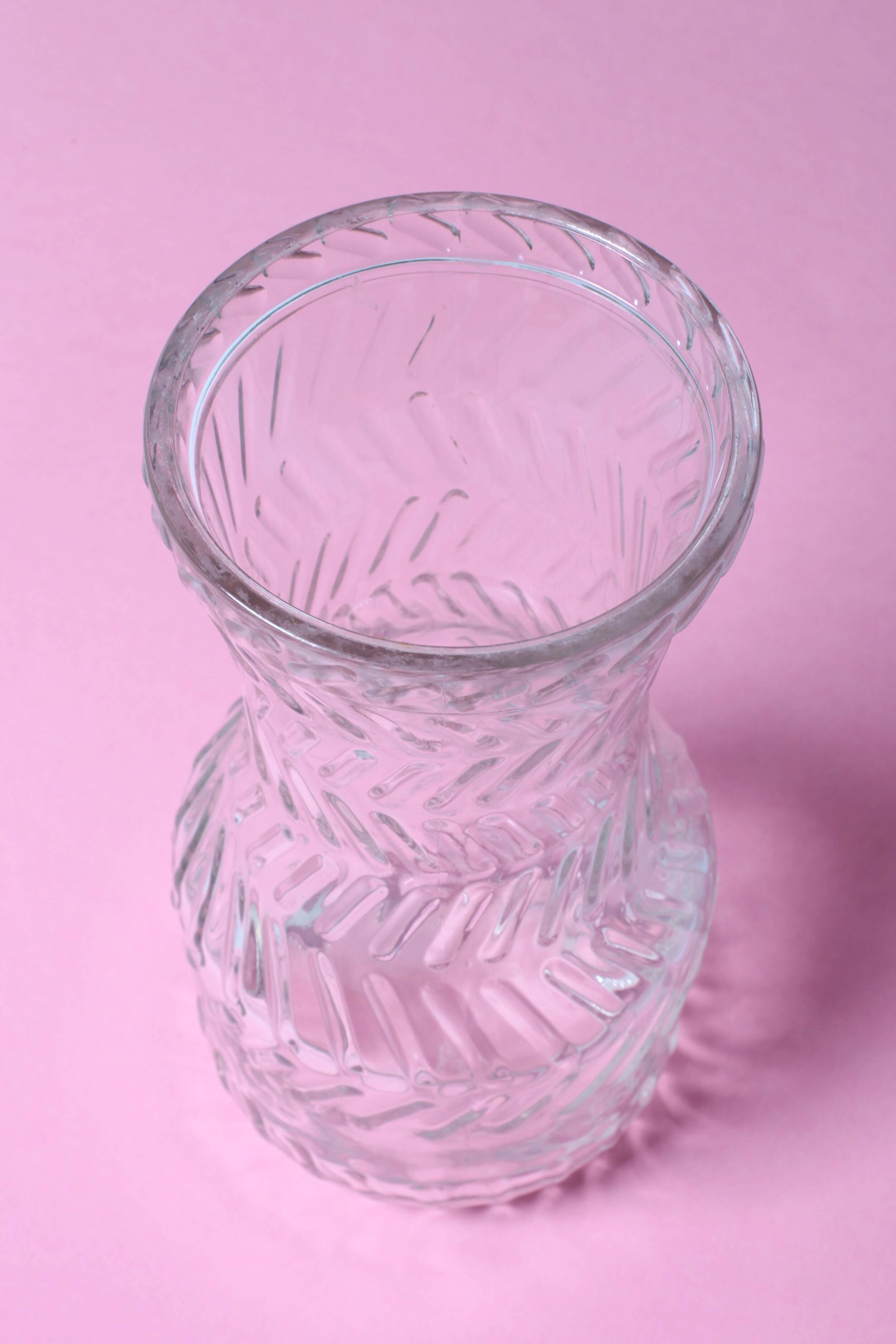 Vintage Rare Clear Hand Pressed Glass Flower Vase / Fidenza / Italy / 1970s