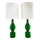 Pair of Philippe Capelle green turned wood bedside lamps - 1970.