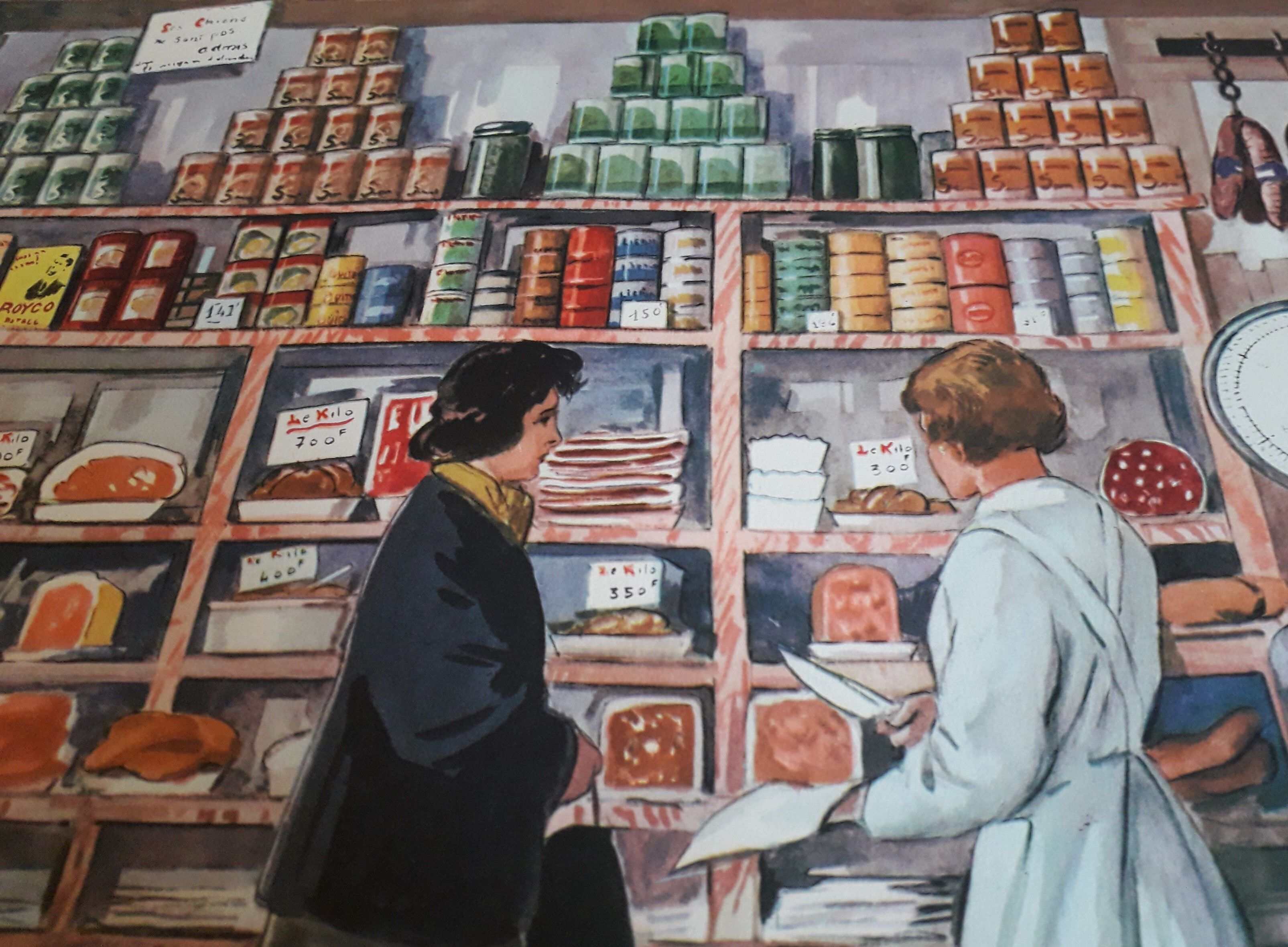 School poster Rossignol 50s editions "at the butcher's house"