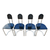 Ensemble 4 chaises Bauhaus en acier tubulaire avec assises en bois