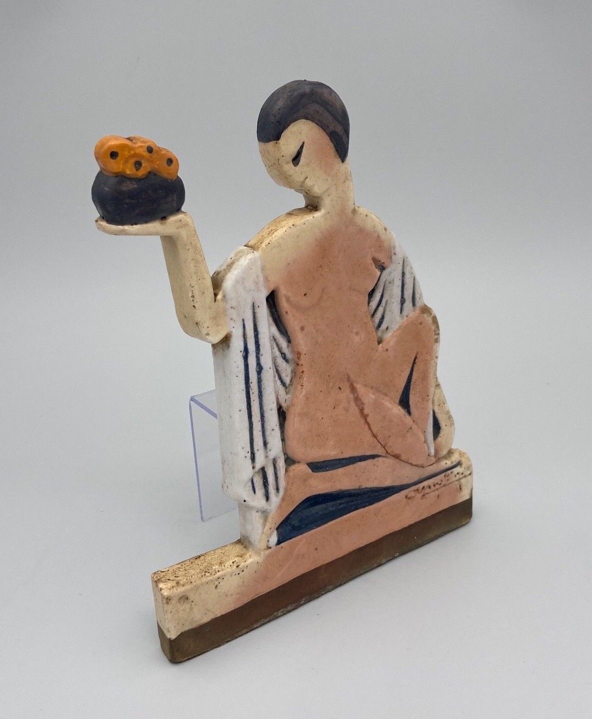 Women's cast iron subject 1930 art deco signature to identify polychrome