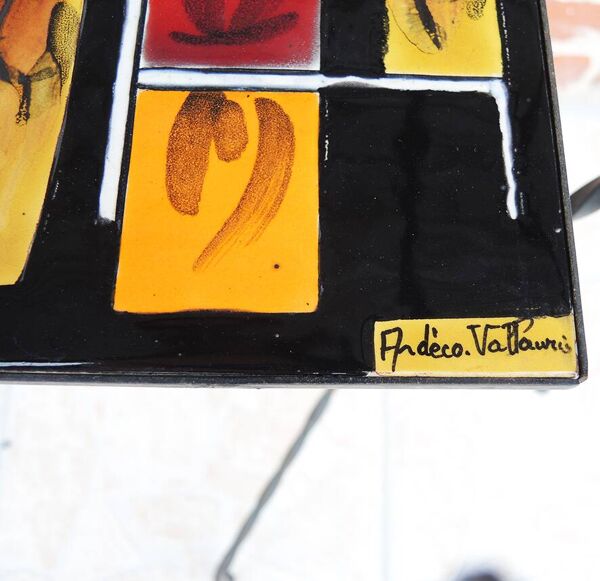 Ancien porte-plante en fer forgé et céramique Ardéco Vallauris