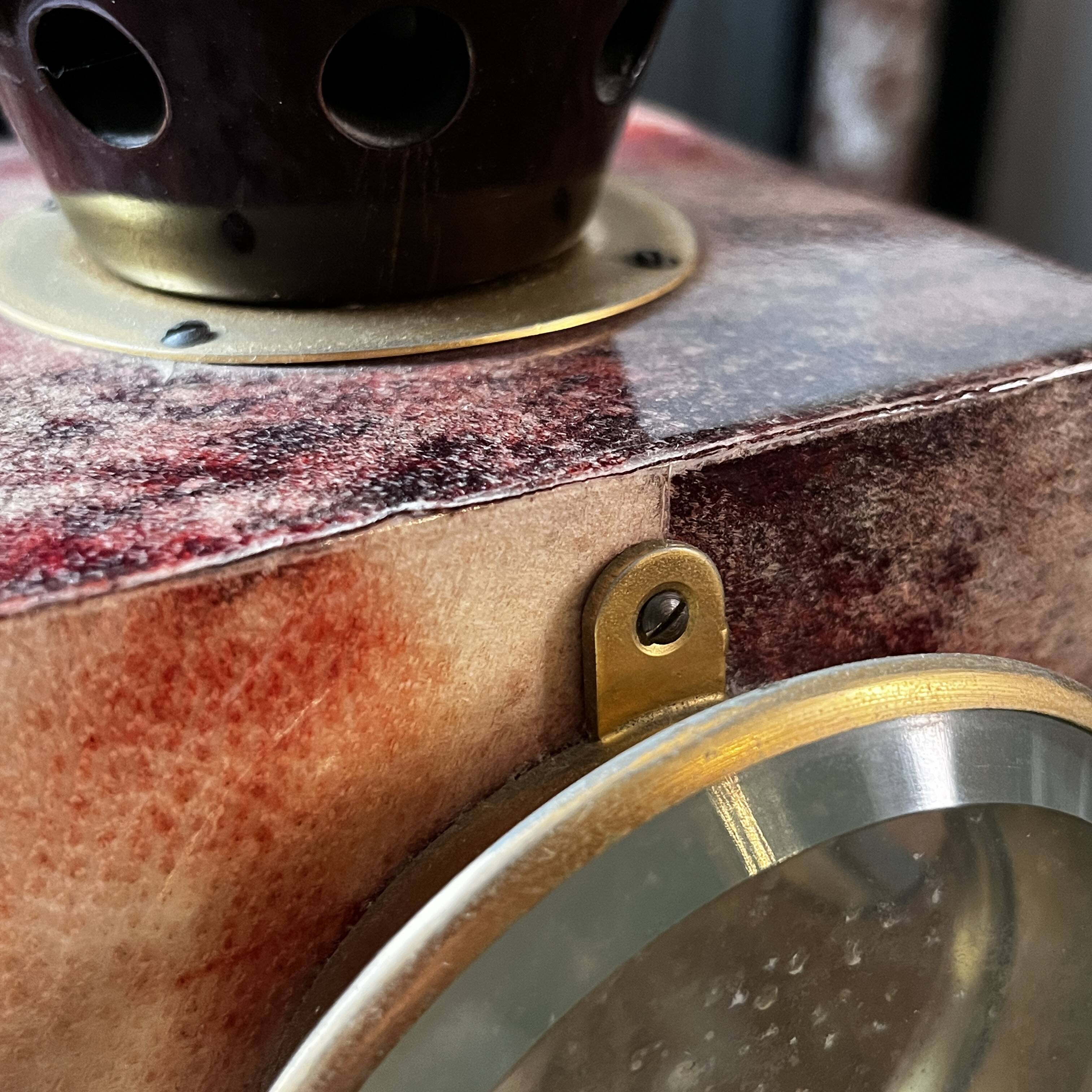 'bird' floor lamp by aldo tura, red goatskin parchment, ca 1950