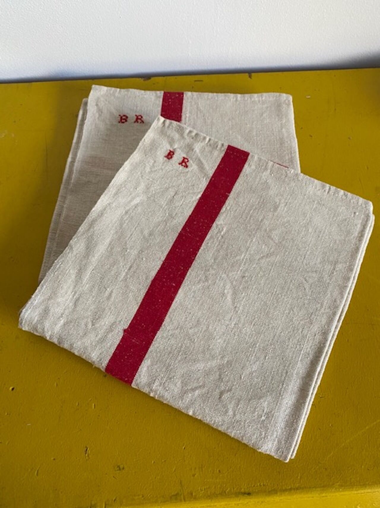 Set of tea towels in flax and monogrammed hemp