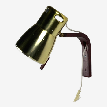 Teak brass wall sconce by hans agne jakobsson, sweden 1960s model v488