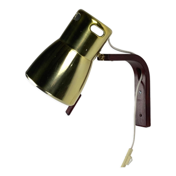 Teak brass wall sconce by hans agne jakobsson, sweden 1960s model v488