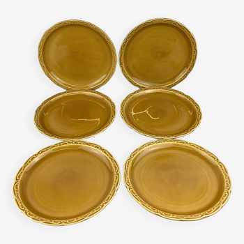 6 old Sarreguemines flat plates