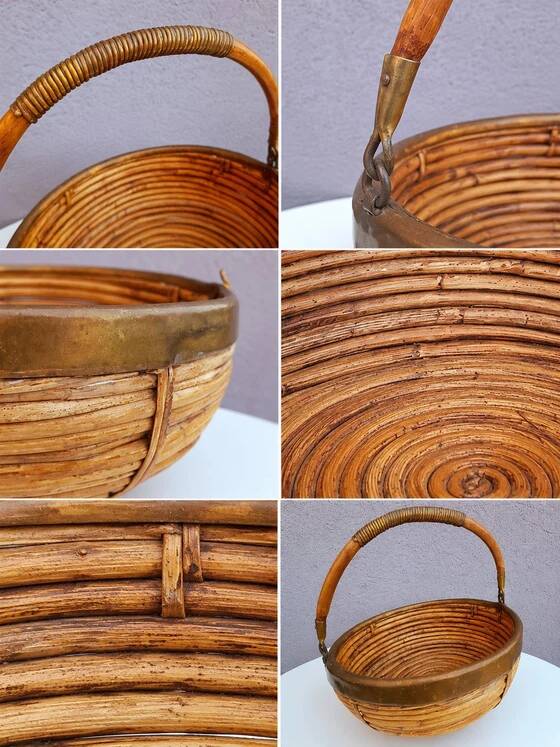 Rattan and brass basket 1970
