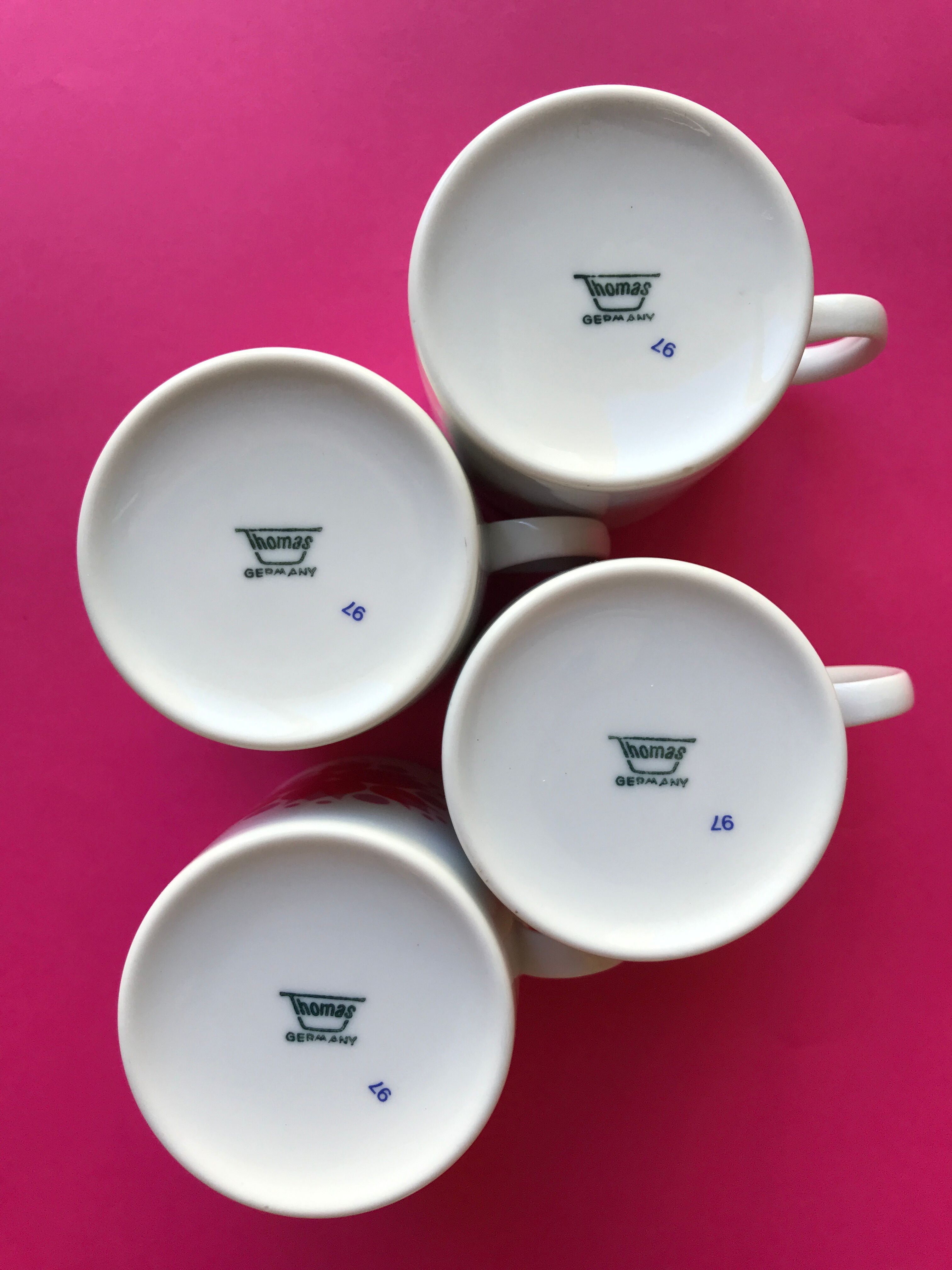 Set of 4 cups white porcelain coffee, 60s