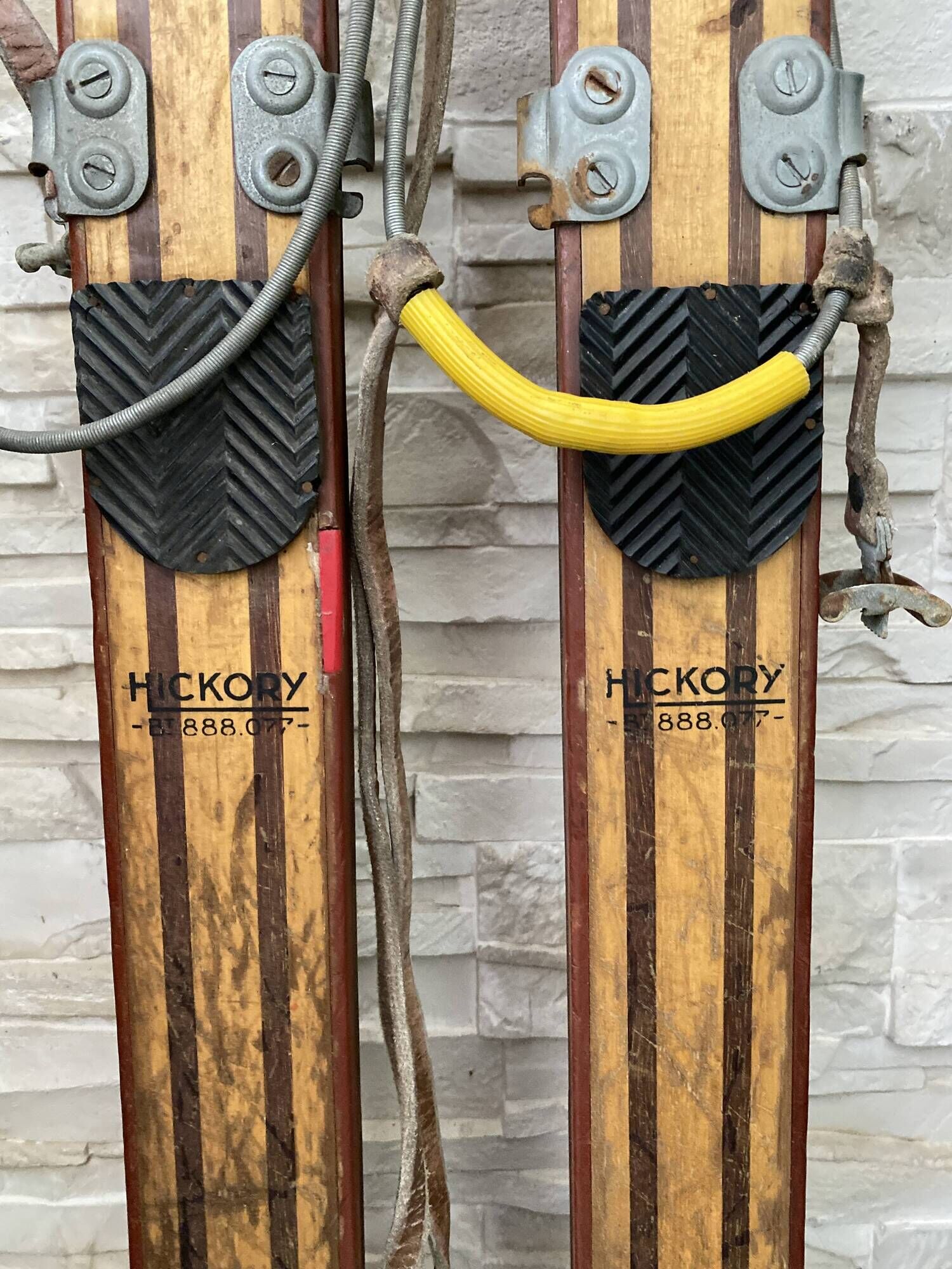 Pair of vintage Rossignol Hickory wooden skis