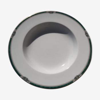 Plat rond creux en porcelaine de Limoges Medard de  Noblat modèle Veronese vert diam 31,5 cm