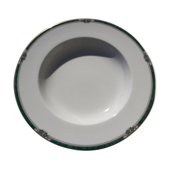 Plat rond creux en porcelaine de Limoges Medard de  Noblat modèle Veronese vert diam 31,5 cm