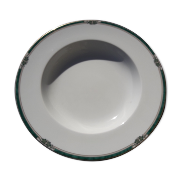 Plat rond creux en porcelaine de Limoges Medard de  Noblat modèle Veronese vert diam 31,5 cm