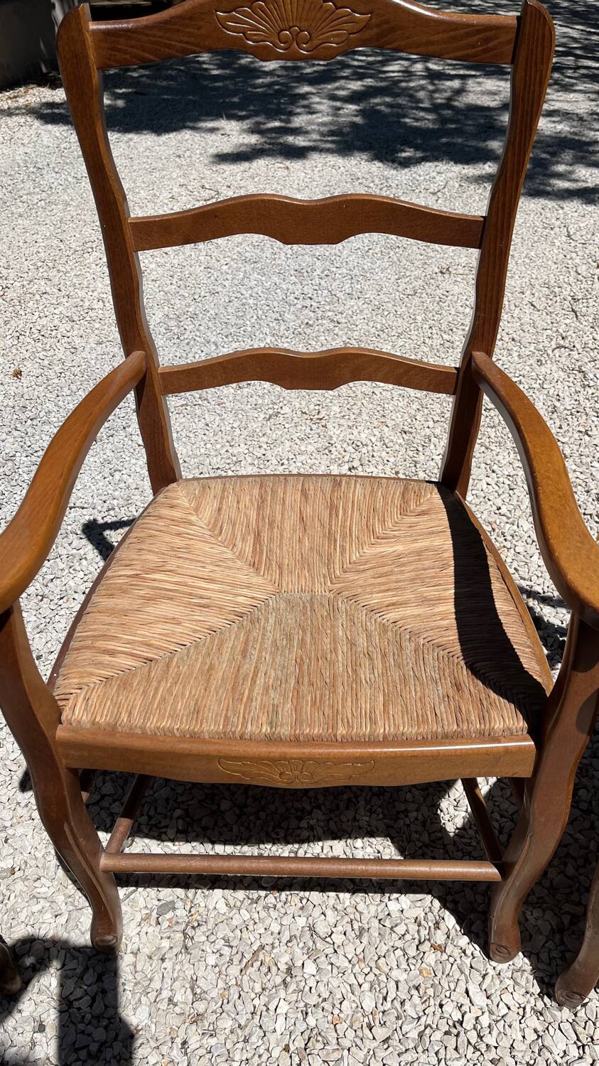 2 armchairs and 1 chair in natural wood with straw seats