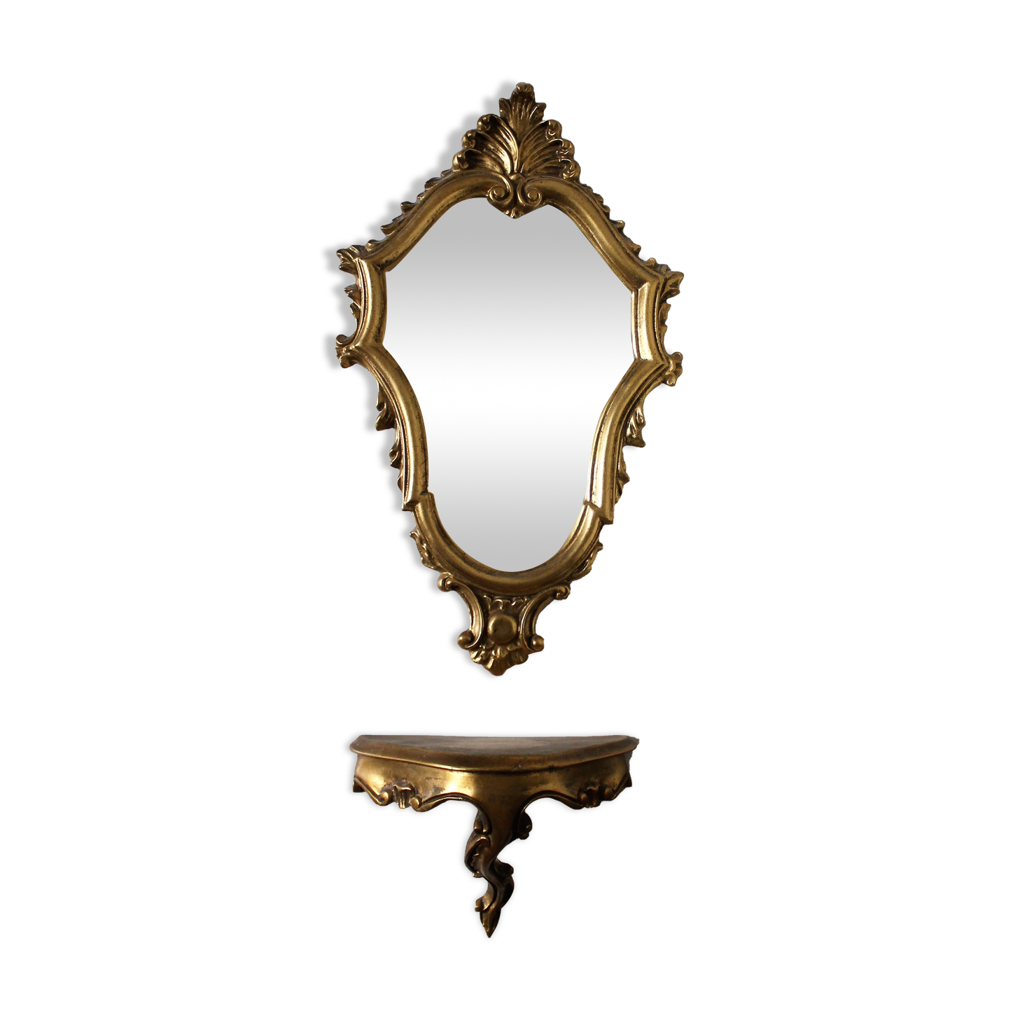 Miroir et sa console dorés style rocaille