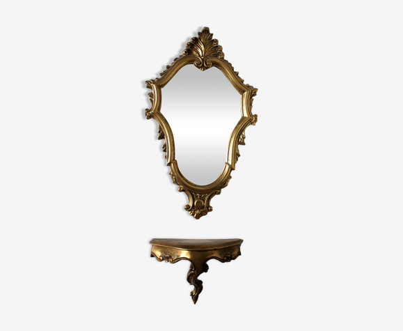 Miroir et sa console dorés style rocaille