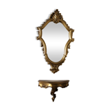 Miroir et sa console dorés style rocaille