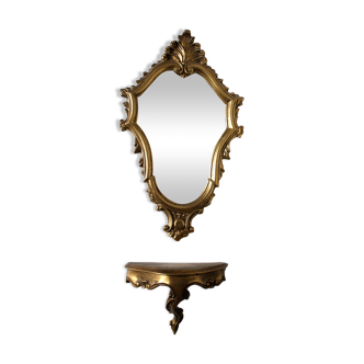 Mirror and its console gilded rockery style