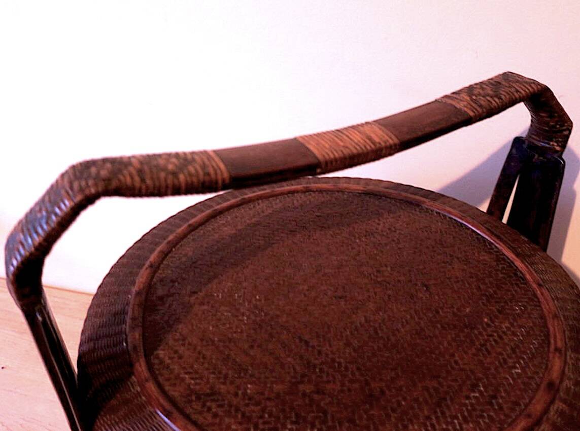 Antique basket in wood and rattan with 3 sections, c. 1900