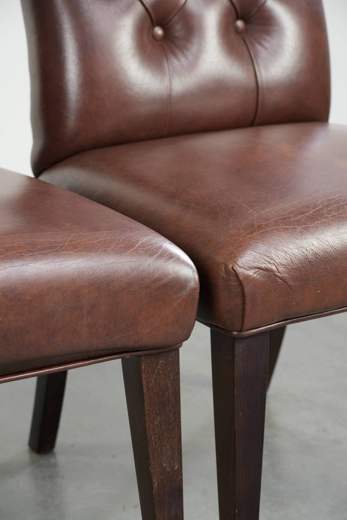 Set of 4 vintage cowhide leather chesterfield dining chairs