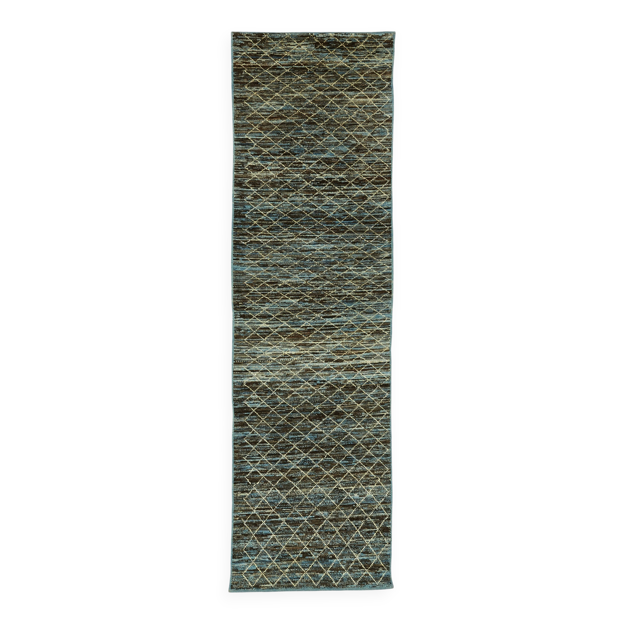 Handwoven Tribal One of a Kind 91 cm x 297 cm Blue Wool Runner Carpet