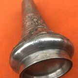 Art Nouveau soliflore vase by P. Chaumette, pewter, oak leaf decoration