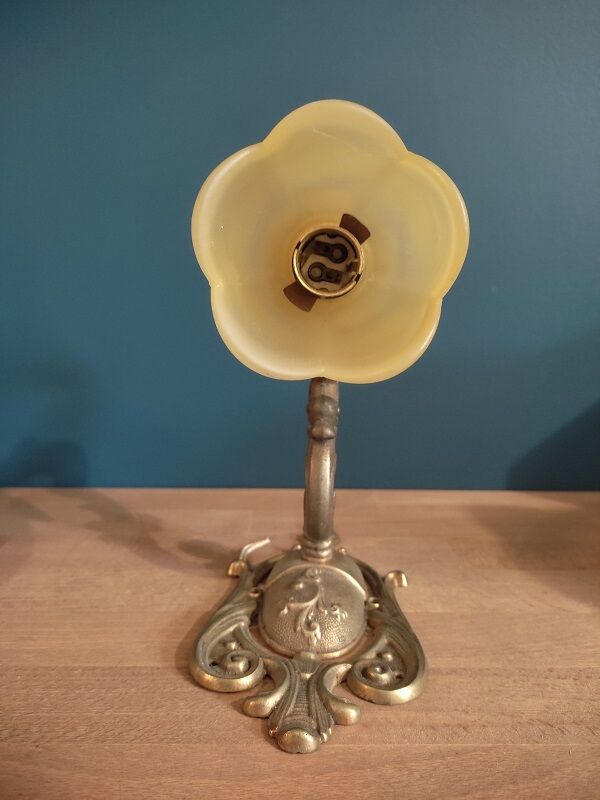 Wall lamp lampshade glass paste flower support brass Dp 0222f056 old art
