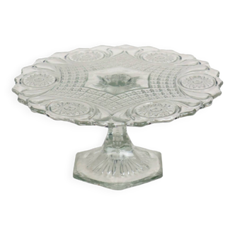 Clear Art Deco Cake Stand Pressed Glass Star Motif Cake Stand