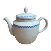 Antique teapot Terre de Fer Opaque from Sarreguemines – Blue checkerboard frieze