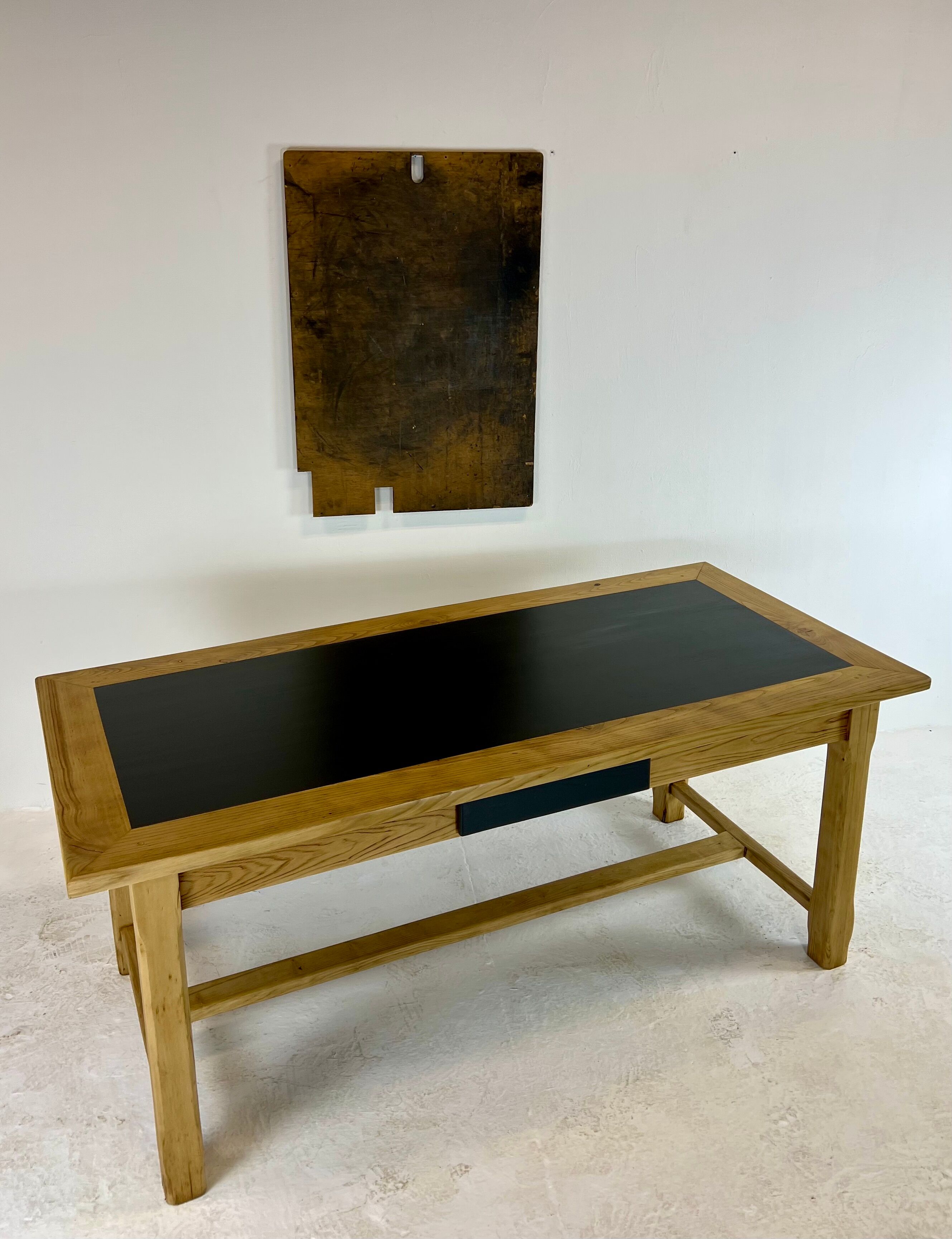 Oak farmhouse table, black top