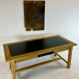 Oak farmhouse table, black top