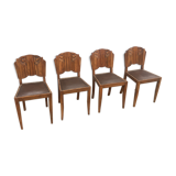 4 wooden and leather chairs art deco