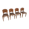 4 chaises bois et cuir art deco