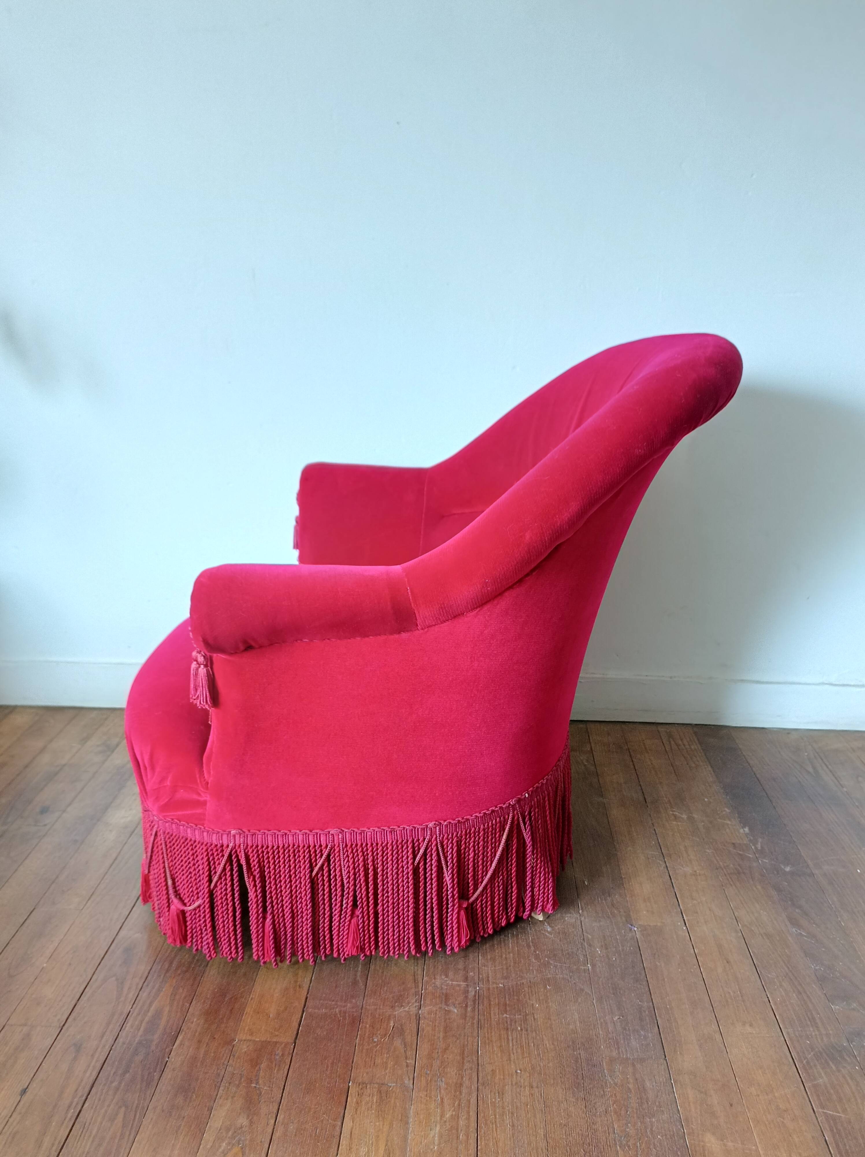 Lot de 2 fauteuils crapauds en velours rouge