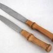 Set of 24 knives with bamboo handles from 1960, 12 dinner knives + 12 side/dessert knives.